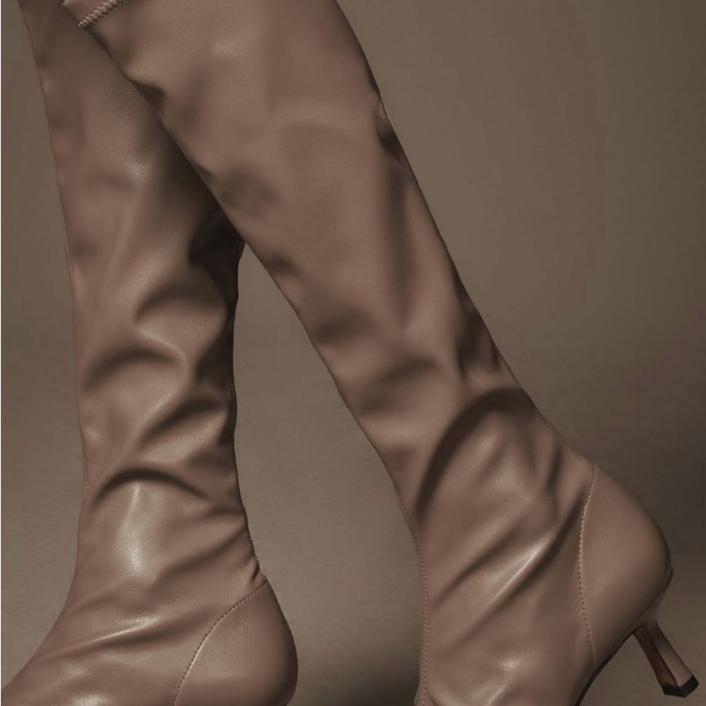 Elegant Taupe Stretch Knee-High Women's Boots